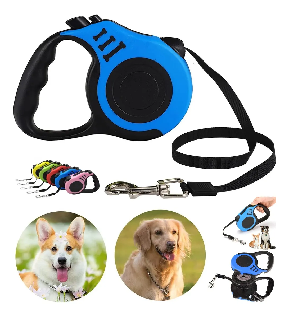 Coleira Guia 5m Retrátil Pet Cães Gatos Filhotes Até 20kg