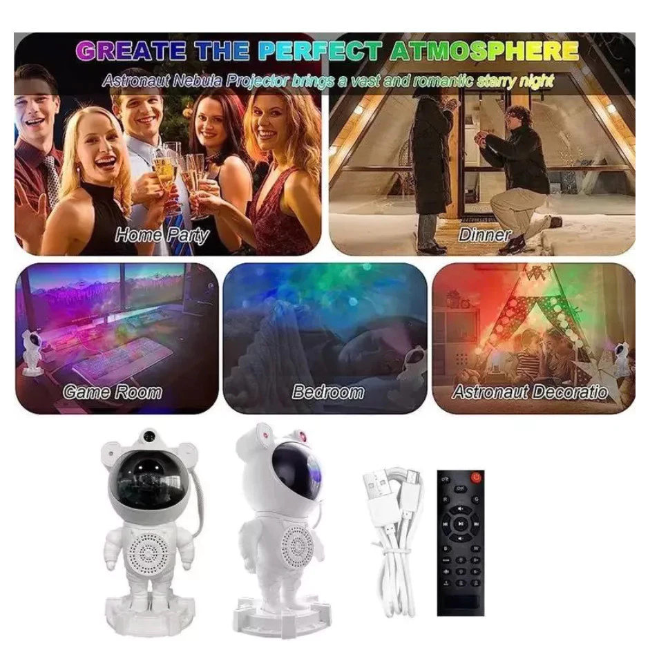 Luminária Astronauta com Som Bluetooth – Projetor de Luz Galáxia e Estrelas no Espaço 4