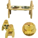 Pote De Comida Pet Ração E Água Cachorro Gato Tamanho Médio Wood