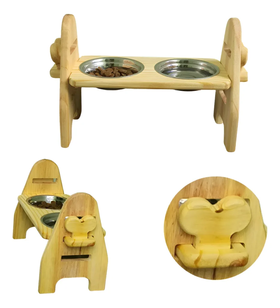 Pote De Comida Pet Ração E Água Cachorro Gato Tamanho Médio Wood