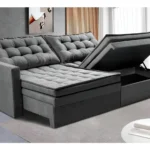 Sofá Sem Caixa Retrátil Baú 2,00m Cama Inbox Secret. Suede Cor Cinza