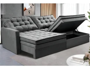 Sofá Sem Caixa Retrátil Baú 2,00m Cama Inbox Secret. Suede Cor Cinza