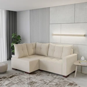Sofá de Canto 4 Lugares Leme Suede Bege