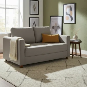 Sofá Cama Casal Marcelle 2 Lugares 150cm Linho Pe De Madeira