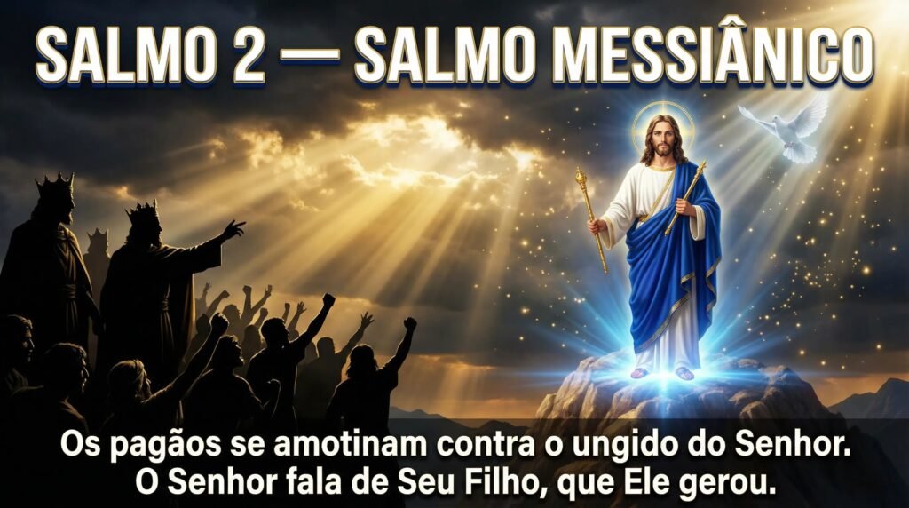 Salmo 2 Salmo messiânico — Os pagãos se amotinarão contra o ungido do Senhor — O Senhor fala de Seu Filho, que Ele gerou.